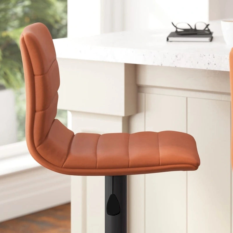 Modern Channel Stitched Adjustable Height Swivel Barstool with Footrest