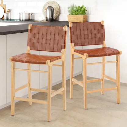 Fully Assembled Woven Leather Counter Height Bar Stools - 18.9W x 18.9D x 38.2H