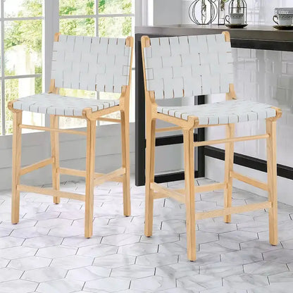 Fully Assembled Woven Leather Counter Height Bar Stools - 18.9W x 18.9D x 38.2H
