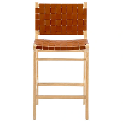 Fully Assembled Woven Leather Counter Height Bar Stools - 18.9W x 18.9D x 38.2H