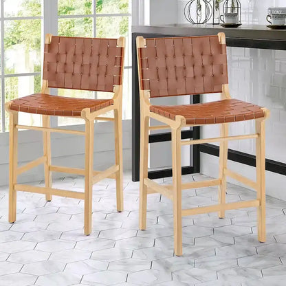 Fully Assembled Woven Leather Counter Height Bar Stools - 18.9W x 18.9D x 38.2H