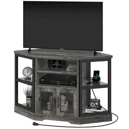 Moasis Farmhouse Corner TV Stand for TVs up to 55 Wood TV Media Console Entertainment Center