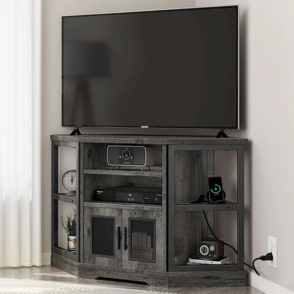 Moasis Farmhouse Corner TV Stand for TVs up to 55 Wood TV Media Console Entertainment Center