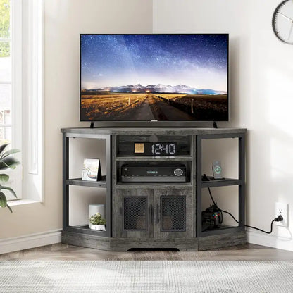 Moasis Farmhouse Corner TV Stand for TVs up to 55 Wood TV Media Console Entertainment Center