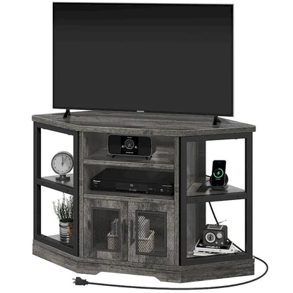 Moasis Farmhouse Corner TV Stand for TVs up to 55 Wood TV Media Console Entertainment Center