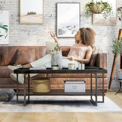 Alivia Rustic Black 47-inch Steel 1-Shelf Coffee Table by Furniture of America