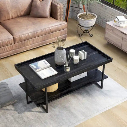 Alivia Rustic Black 47-inch Steel 1-Shelf Coffee Table by Furniture of America