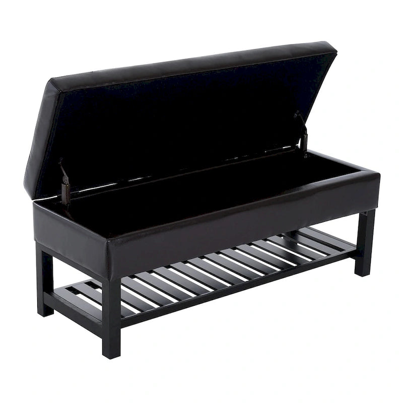 Porch & Den Westfield Brown Faux Leather Tufted Shoe Rack Ottoman Storage Bench