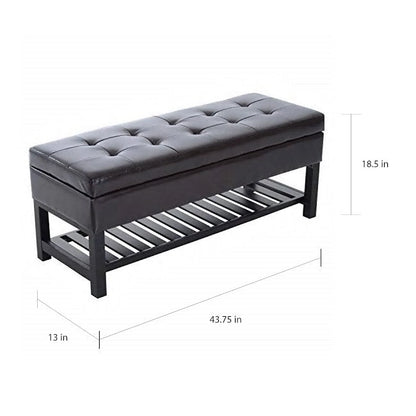 Porch & Den Westfield Brown Faux Leather Tufted Shoe Rack Ottoman Storage Bench
