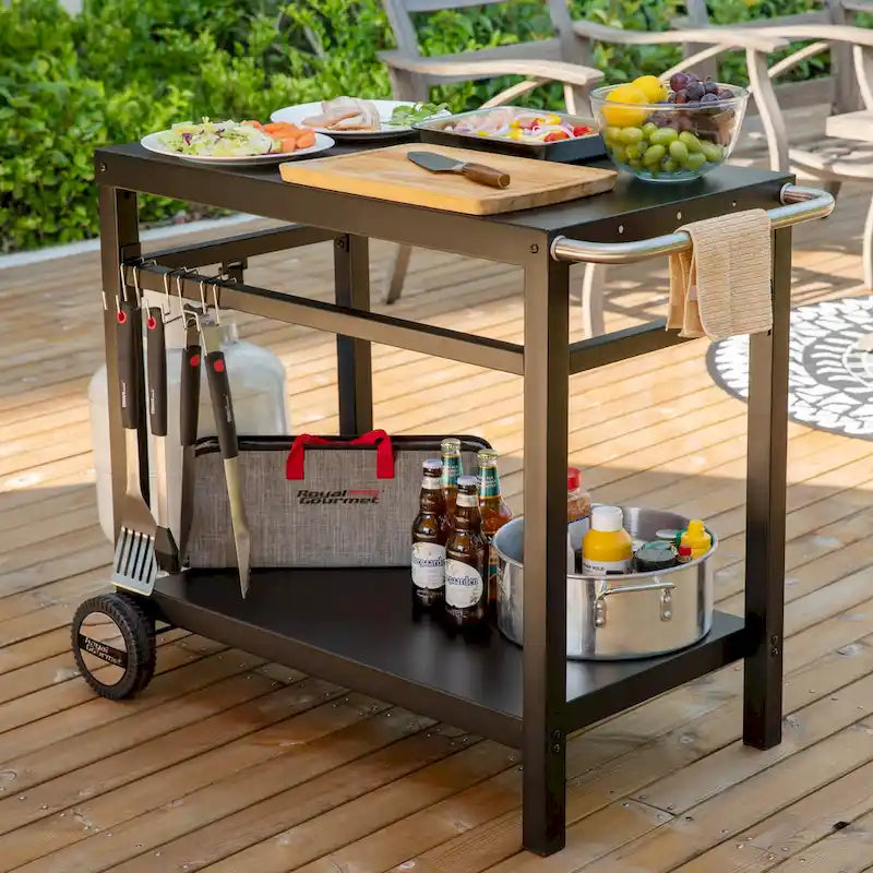 Royal Gourmet Double Shelf Movable Dining Cart Work Table with Handle,Black