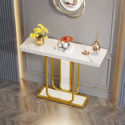 41.3 Console Table with LED Lights, Modern Gold White Entryway Hallway Accent Table