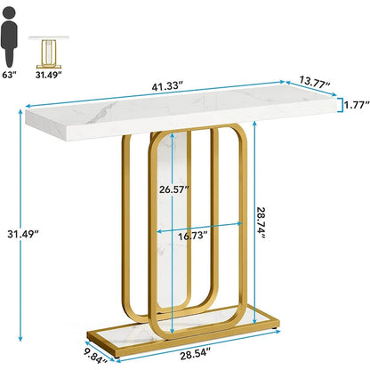 41.3 Console Table with LED Lights, Modern Gold White Entryway Hallway Accent Table