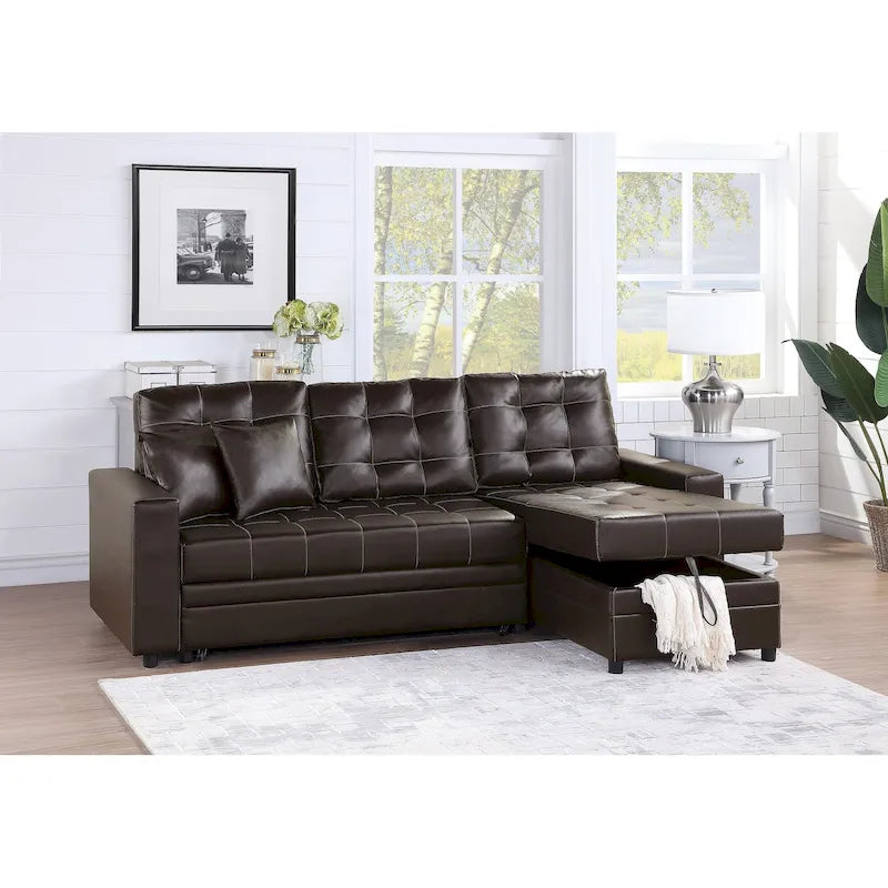 Poundex Reversible Convertible Sectional Sleeper with Storage
