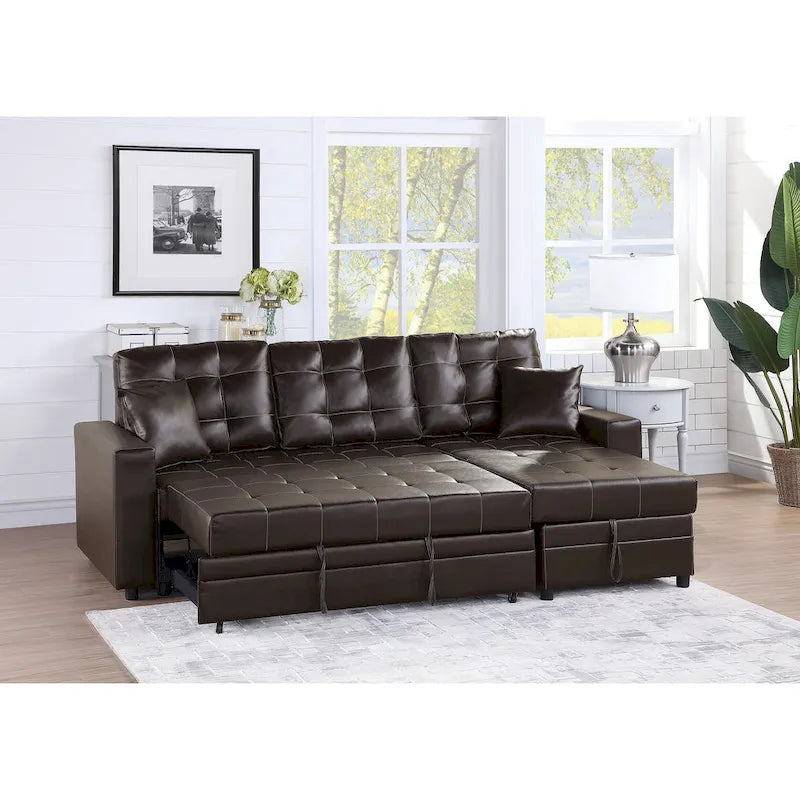 Poundex Reversible Convertible Sectional Sleeper with Storage