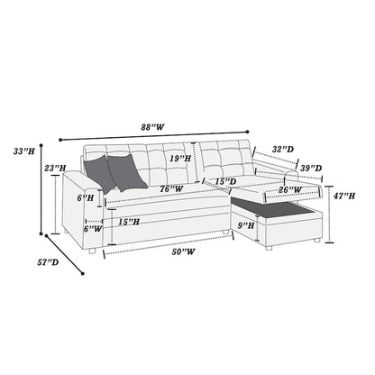 Poundex Reversible Convertible Sectional Sleeper with Storage