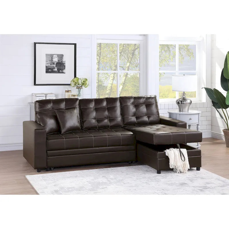 Poundex Reversible Convertible Sectional Sleeper with Storage