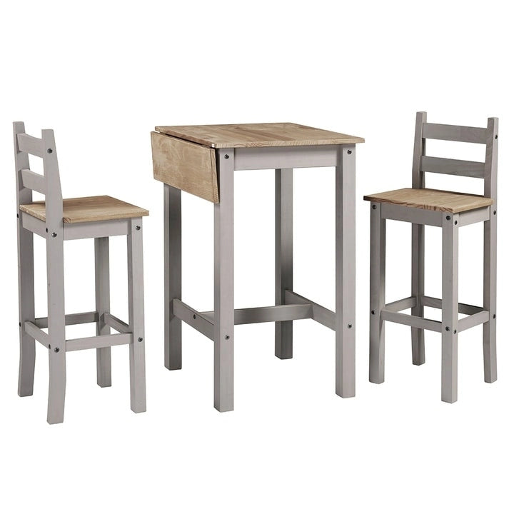 Wood Bar Height Dining Set of Drop Leaf Table and 2 Chairs Corona Collection
