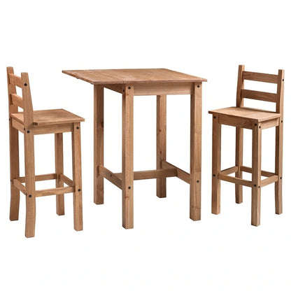 Wood Bar Height Dining Set of Drop Leaf Table and 2 Chairs Corona Collection