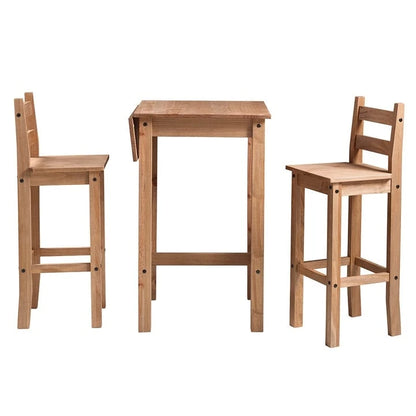 Wood Bar Height Dining Set of Drop Leaf Table and 2 Chairs Corona Collection