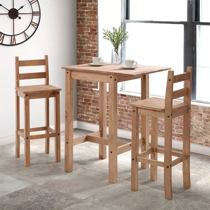 Wood Bar Height Dining Set of Drop Leaf Table and 2 Chairs Corona Collection
