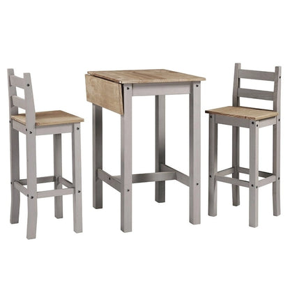Wood Bar Height Dining Set of Drop Leaf Table and 2 Chairs Corona Collection