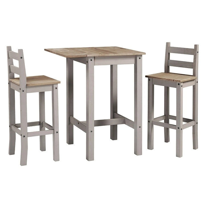 Wood Bar Height Dining Set of Drop Leaf Table and 2 Chairs Corona Collection