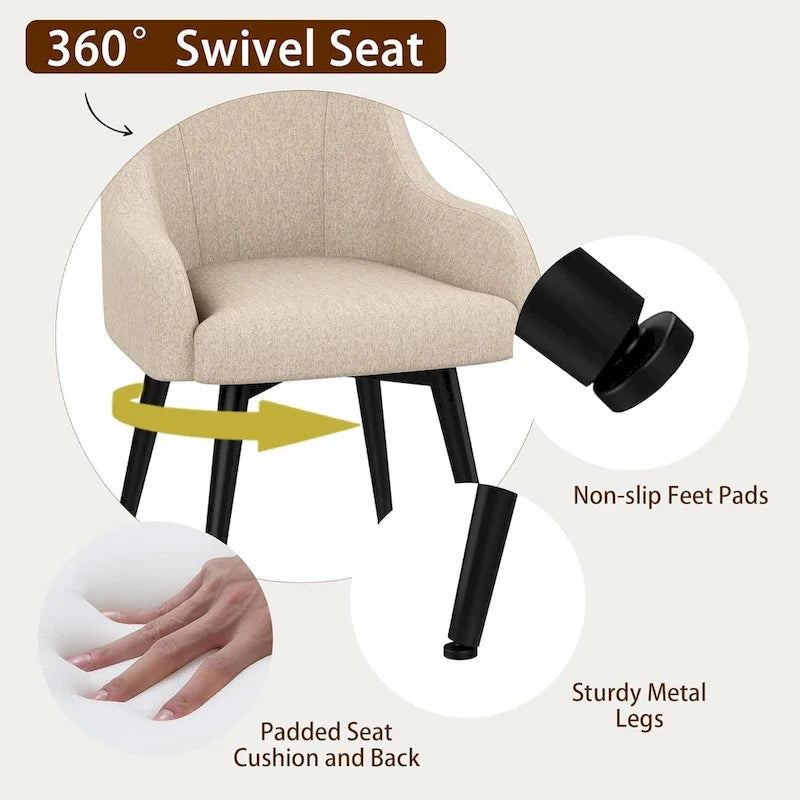 Swivel Dining Chairs Set of 2 Upholstered Accent Chairs Living Room Chairs Desk Office Arm Chair