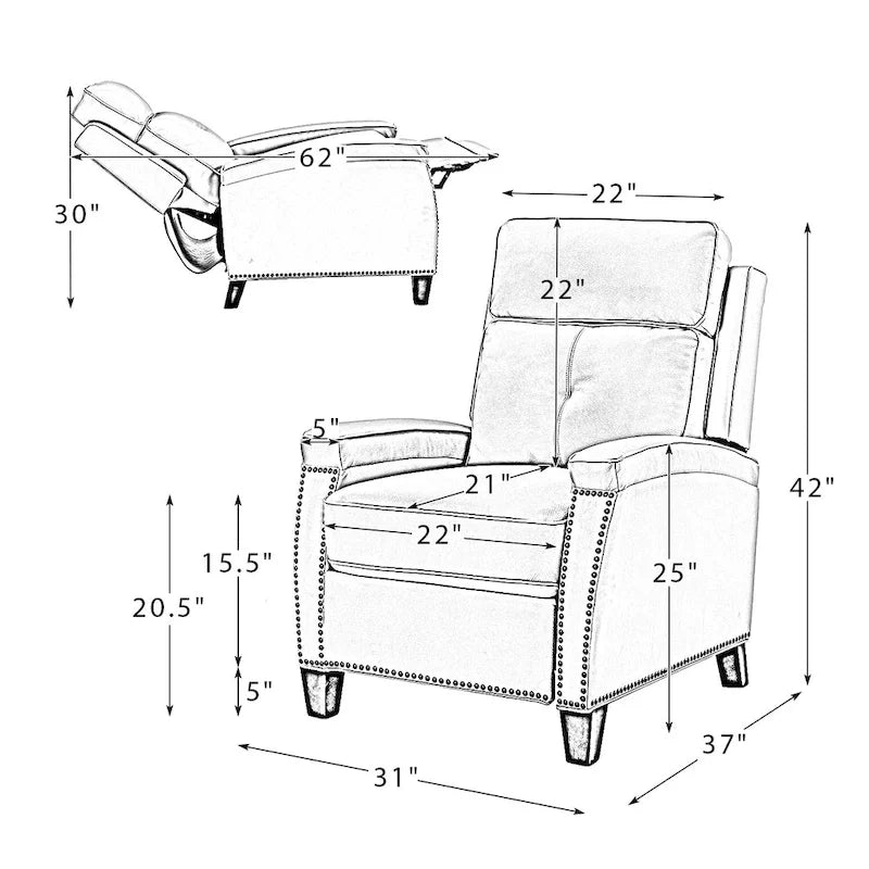 Gaspar Mid-Century Modern Pushback Recliner with Nailhead Trim by HULALA HOME