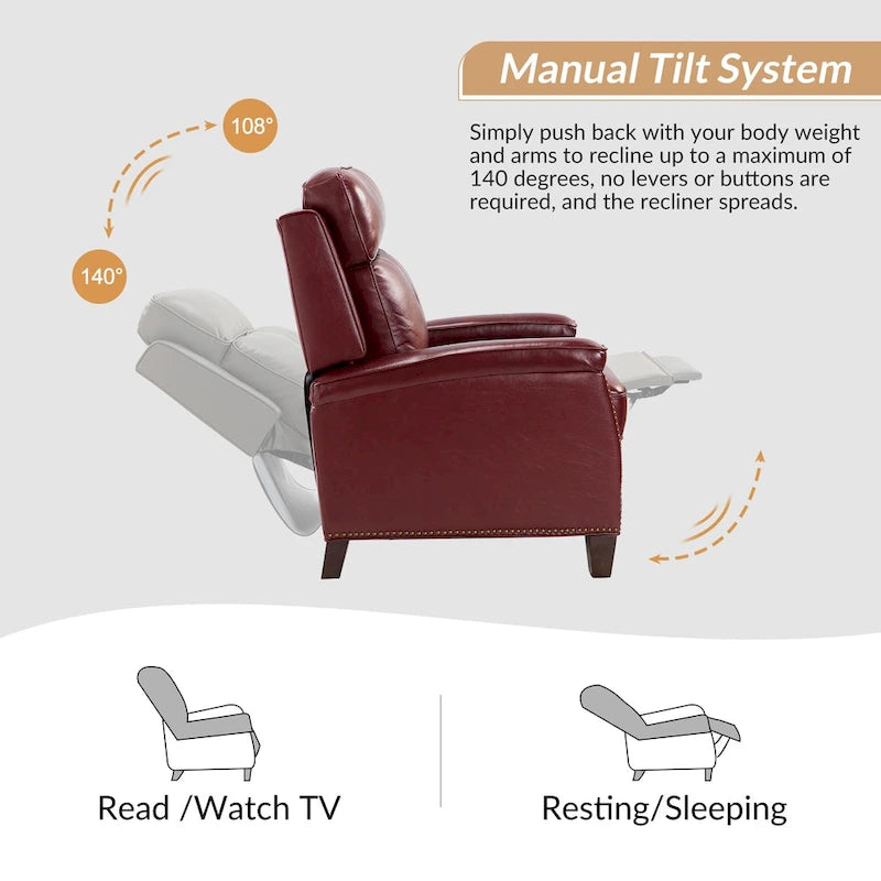 Gaspar Mid-Century Modern Pushback Recliner with Nailhead Trim by HULALA HOME