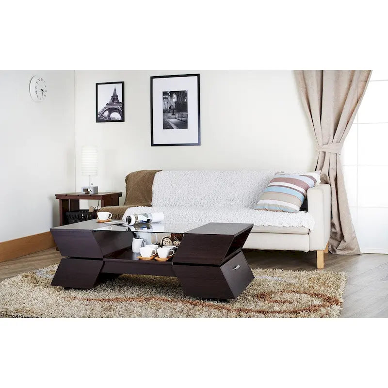 Anjin Enzo Contemporary 47-inch Glass Top Insert Two-tone 1-Shelf Coffee Table by Furniture of America