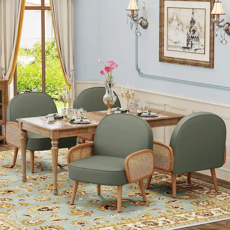 Accent Chair Armchair with Rattan Arms Upholstered Rattan Boho Accent Chair for Living Room Bedroom