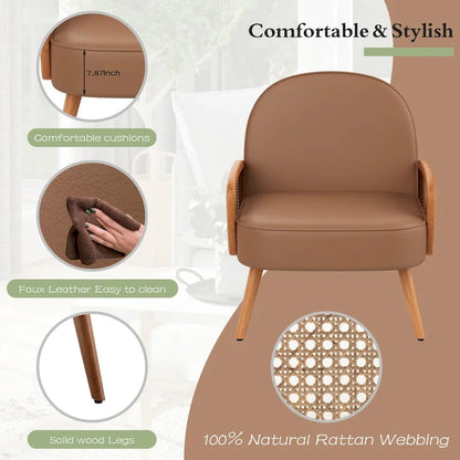 Accent Chair Armchair with Rattan Arms Upholstered Rattan Boho Accent Chair for Living Room Bedroom