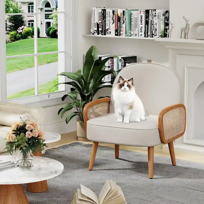 Accent Chair Armchair with Rattan Arms Upholstered Rattan Boho Accent Chair for Living Room Bedroom