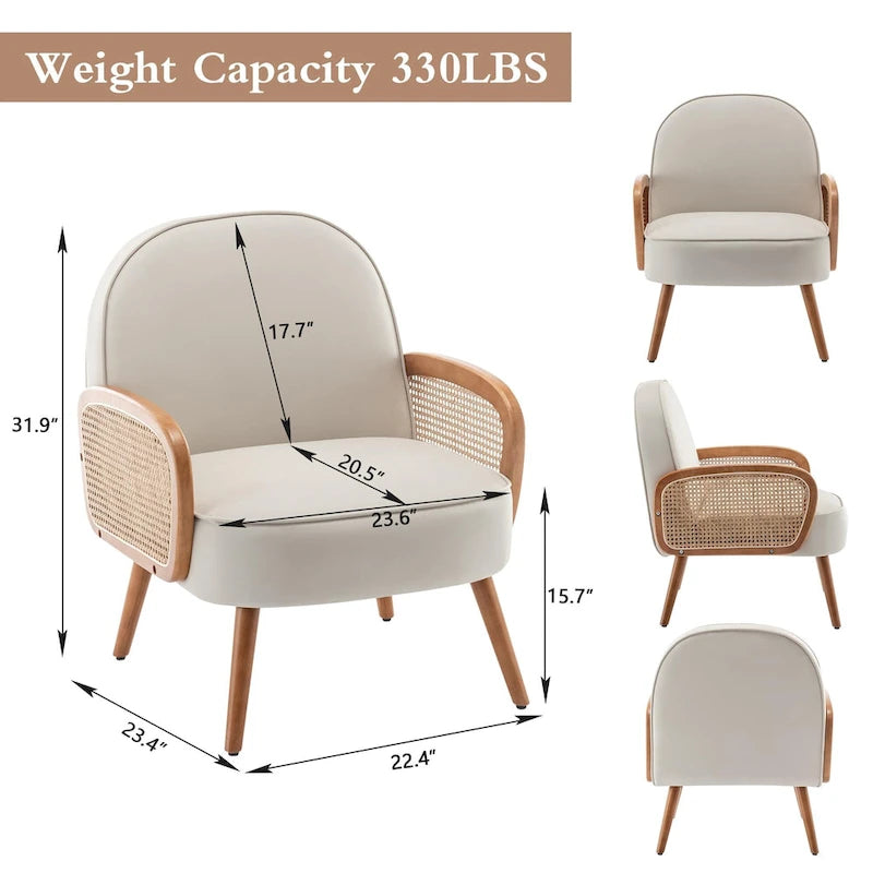 Accent Chair Armchair with Rattan Arms Upholstered Rattan Boho Accent Chair for Living Room Bedroom