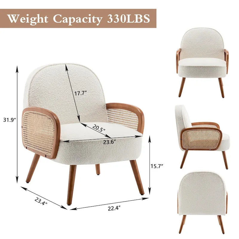 Accent Chair Armchair with Rattan Arms Upholstered Rattan Boho Accent Chair for Living Room Bedroom
