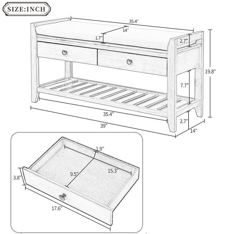 Entryway Storage Bench with Drawers