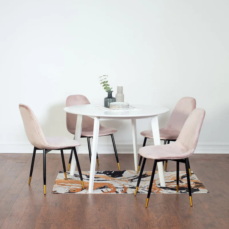 Roundhill Furniture Lassan Contemporary 5-Piece Dining Set, White Round Table and 4 Chairs