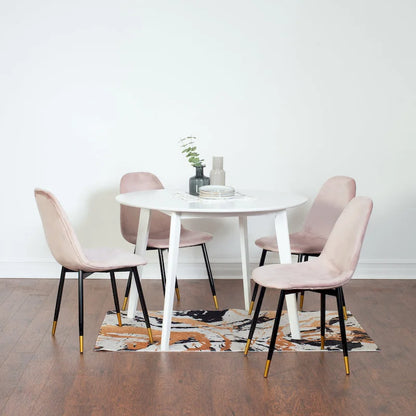 Roundhill Furniture Lassan Contemporary 5-Piece Dining Set, White Round Table and 4 Chairs