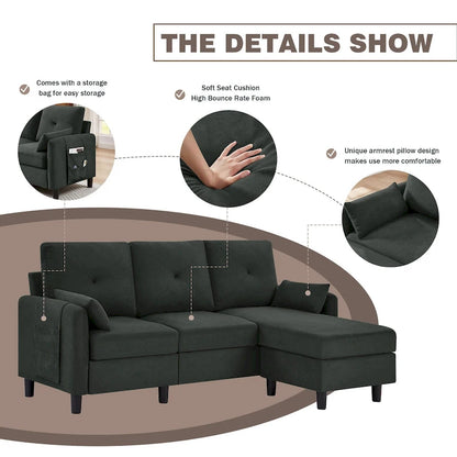 77.36 Inches Modern Sectional Sofa with Reversible Ottoman and Side Storage Pocket