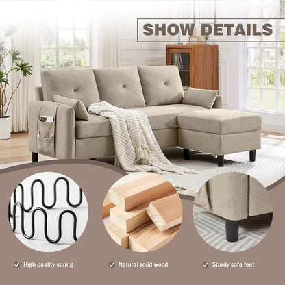 77.36 Inches Modern Sectional Sofa with Reversible Ottoman and Side Storage Pocket