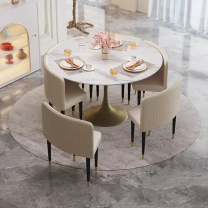 JASIWAY Modern Faux Marble Top Iron Pedestal Dining Table