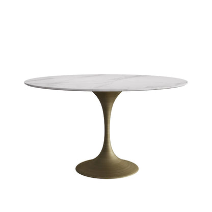 JASIWAY Modern Faux Marble Top Iron Pedestal Dining Table