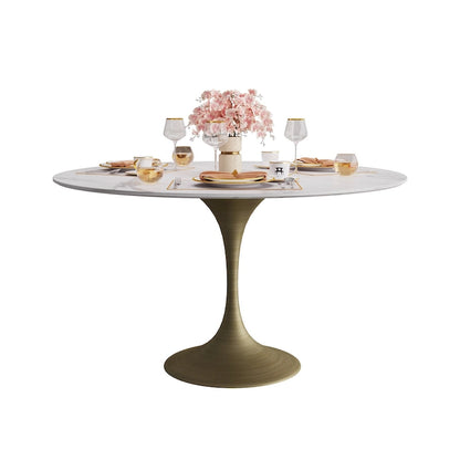 JASIWAY Modern Faux Marble Top Iron Pedestal Dining Table