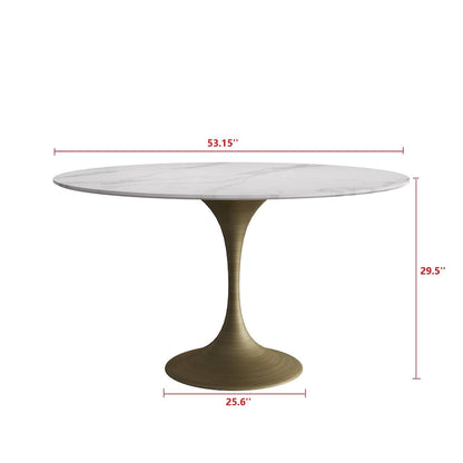 JASIWAY Modern Faux Marble Top Iron Pedestal Dining Table
