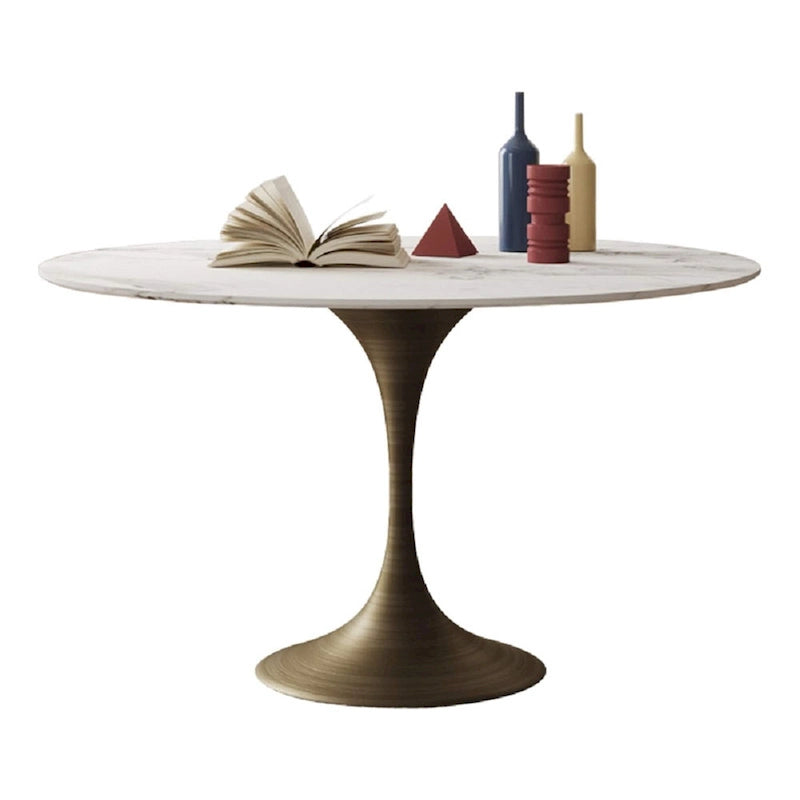 JASIWAY Modern Faux Marble Top Iron Pedestal Dining Table
