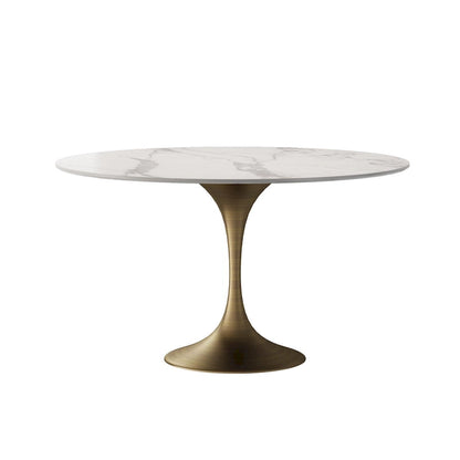 JASIWAY Modern Faux Marble Top Iron Pedestal Dining Table