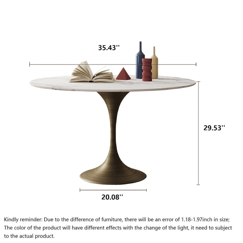 JASIWAY Modern Faux Marble Top Iron Pedestal Dining Table