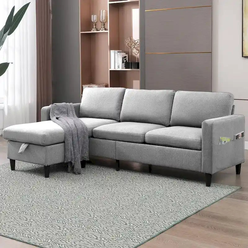Mixoy Convertible L-Shaped Sectional 3-Seat Sofa with Storage Ottoman,Reversible Chaise - 85.83in x 27.95in x 30.71in