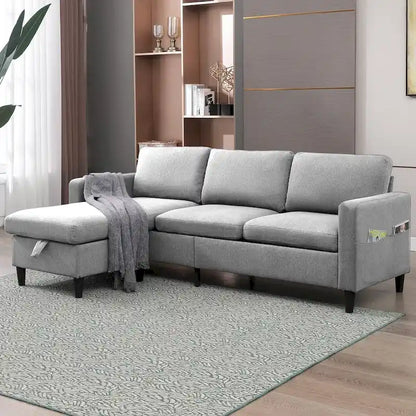 Mixoy Convertible L-Shaped Sectional 3-Seat Sofa with Storage Ottoman,Reversible Chaise - 85.83in x 27.95in x 30.71in