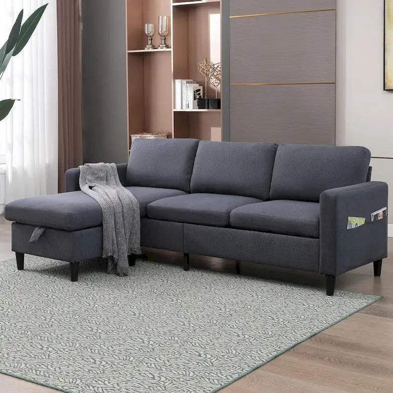Mixoy Convertible L-Shaped Sectional 3-Seat Sofa with Storage Ottoman,Reversible Chaise - 85.83in x 27.95in x 30.71in